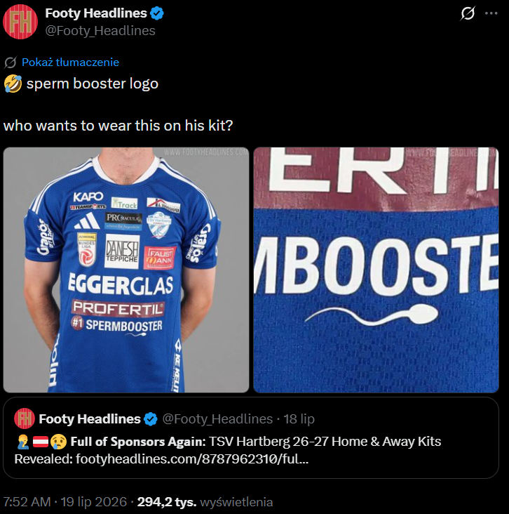Oto JEDEN ZE SPONSORÓW na koszulce klubu TSV Hartberg xD